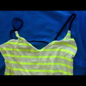 BUNDLE neon yellow/tan striped shirt and blue tank