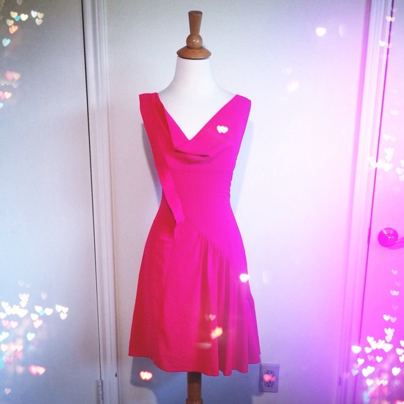 Fuchsia Pink Drop Waist Dress + Origami Pleats