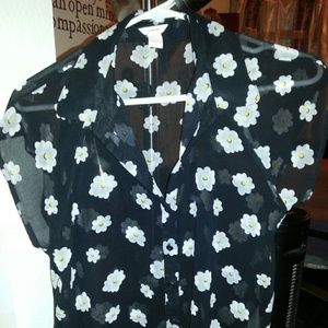 Sheer black floral button down