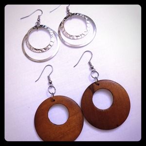 Earring Bundle - Silver and Wood Circular Earrings