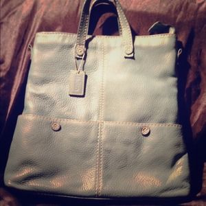 Blue Leather Tote Handbag