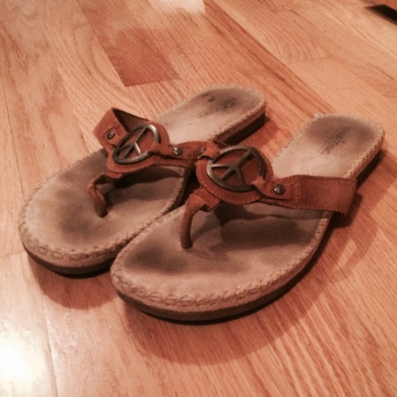 Taupe Minnetonka Suede Peace Sign Sandals