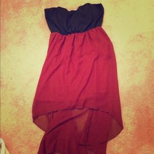 Black and maroon sweetheart cut high-low dress
