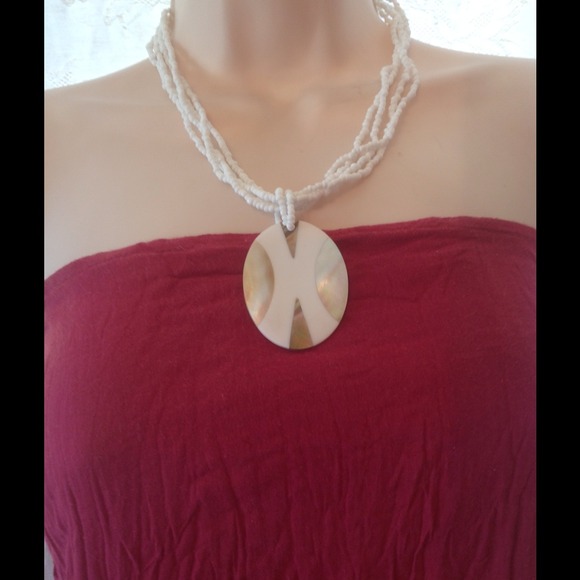 Bali mother of pearl and seed bead necklace