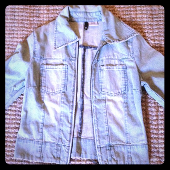 Naturally distressed whitewash denim jacket