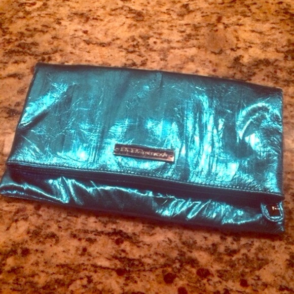BCBG metallic blue evening clutch wallet