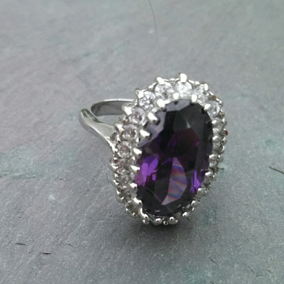 Purple amethyst giant bling halo cocktail ring