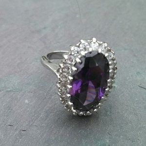 Purple amethyst giant bling halo cocktail ring