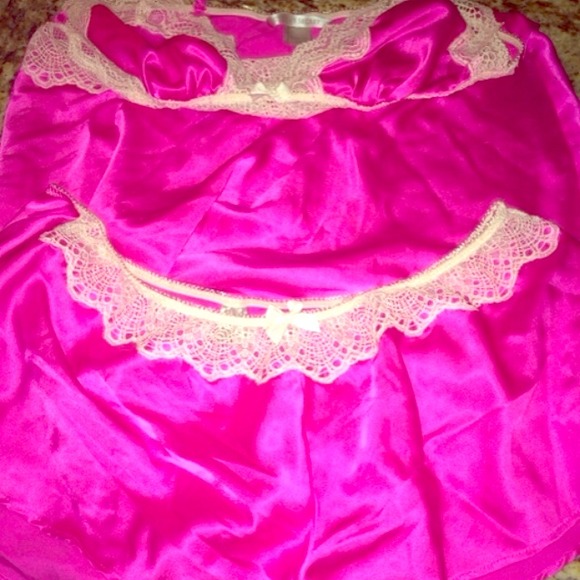 Victoria Secret silk pink lace pj lingerie set