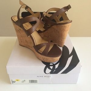 Nine West brown leather wedge sandals
