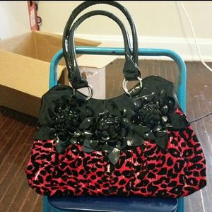 Red and Black Flower Hand Bag