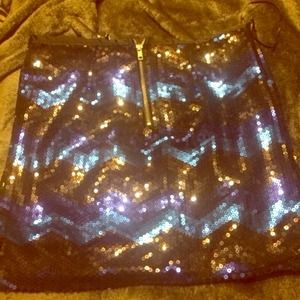 Chevron sequin zip up mini skirt