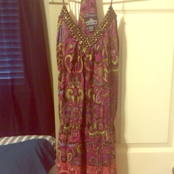 Halter paisley studded boho vintage dress