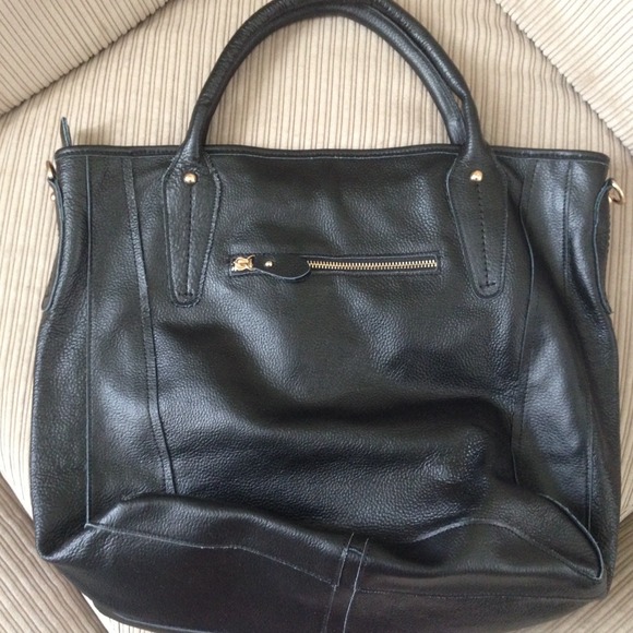 Black leather tote