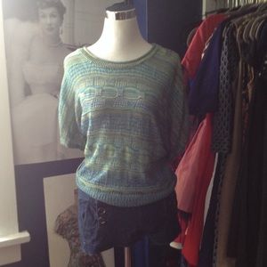 Blue and Green Knit Lightweight Sweater