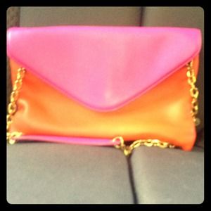JCrew multi colored clutch w/ gold chain