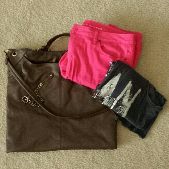 Bundle: pink jeans, navy tank,  and brown bag