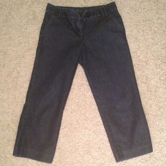 Dark wash jean capris. Wider leg. Express brand