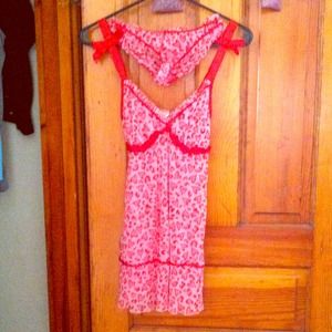 Red and pink heart sheer lingerie set
