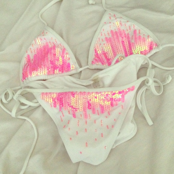 Victoria Secret Pink and White Sequin Bikini