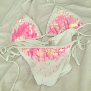 Victoria Secret Pink and White Sequin Bikini