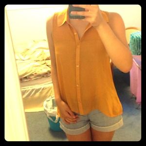 Mustard Chiffon Sleeveless Top