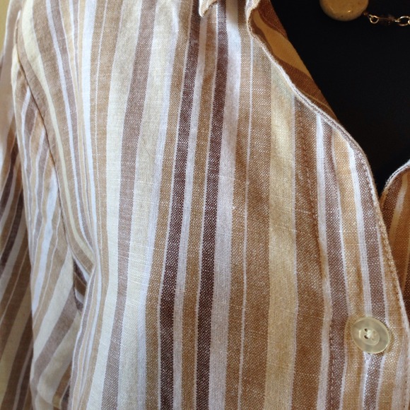 Tan Striped Linen Button Down Shirt - Picture 2 of 3