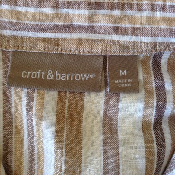 Tan Striped Linen Button Down Shirt - Picture 3 of 3