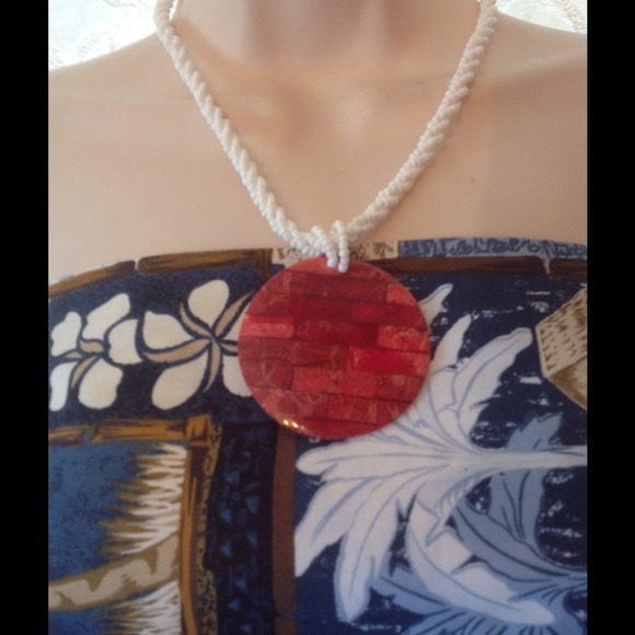 Bali red coral necklace & seed bead earrings