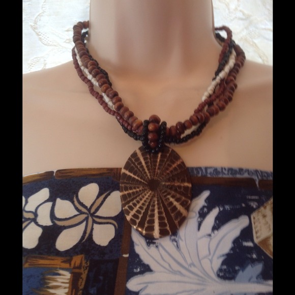 Bali shell necklace and hoop earrings