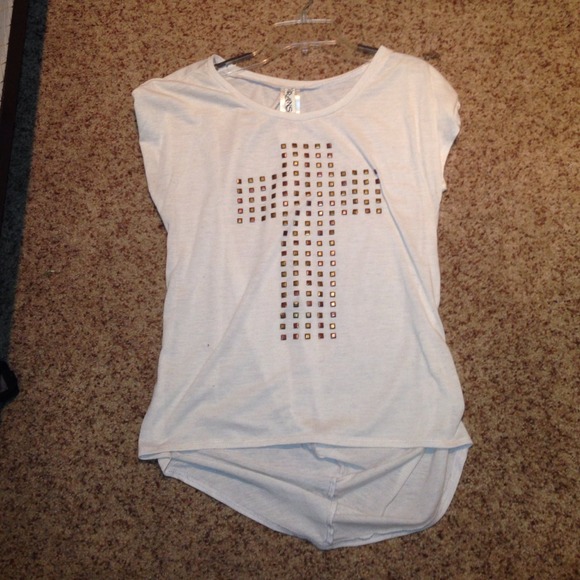 Cream colored semi high-low top with gold studs