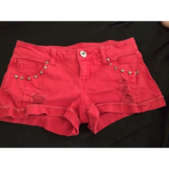 Red studded shorts