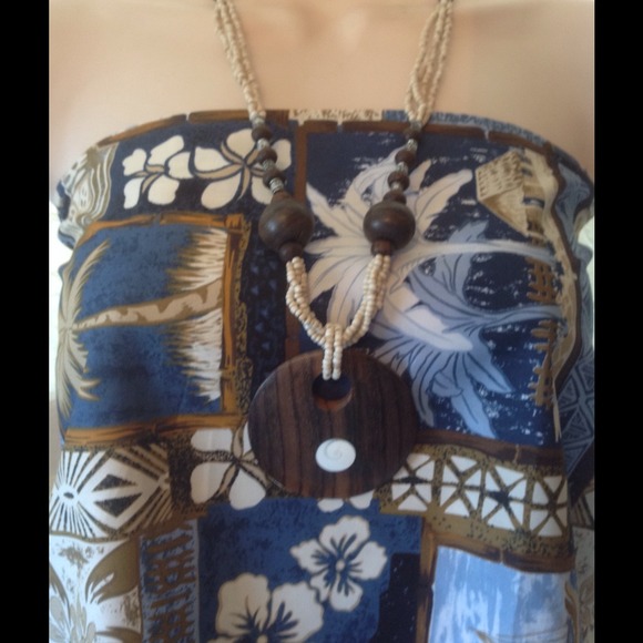 Bali coco wood beads and shell necklace