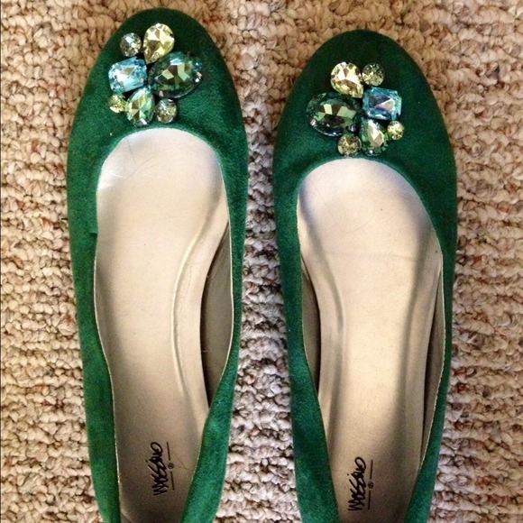 Green Jeweled Flats