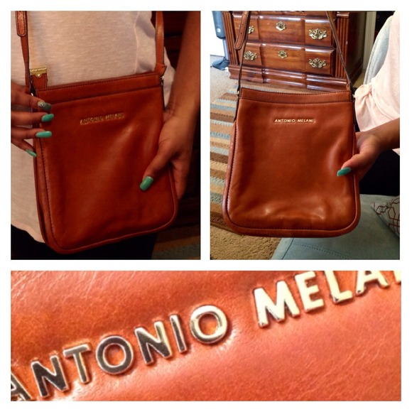 CROSS-BODY: Genuine Leather" Whiskey-tone & gold