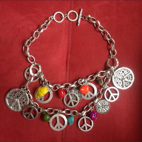 Colored stone & peace sign necklace