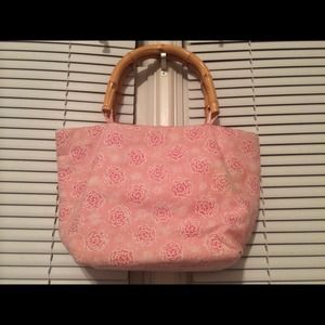 Rose print bamboo strap purse