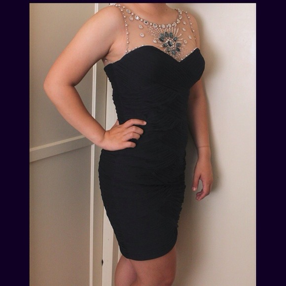 Beaded navy blue formal dress