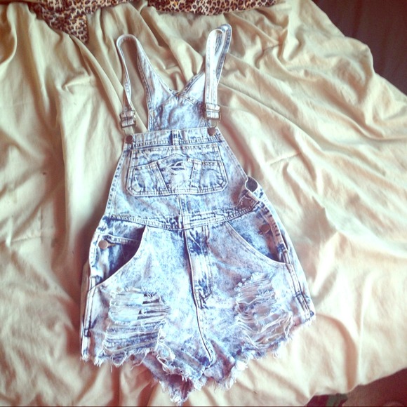 Acid washed denim overalls