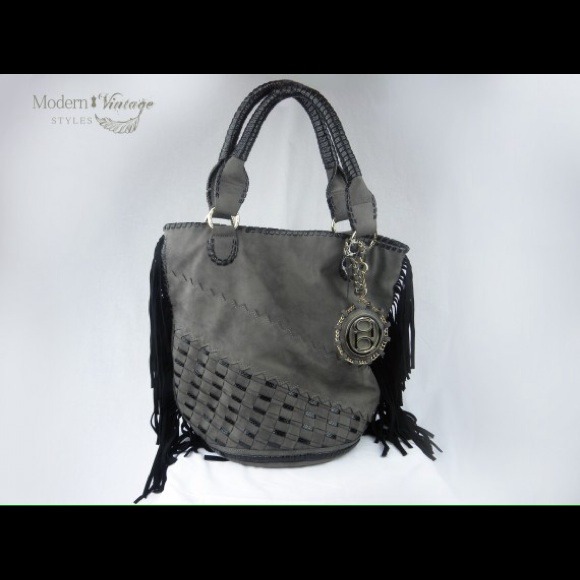 Bebe purse grey with black fringe