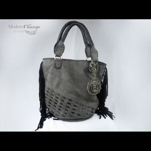 Bebe purse grey with black fringe