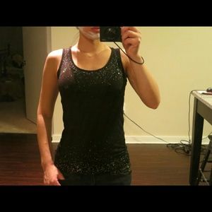 Black shirring top with silver bids. NWOT