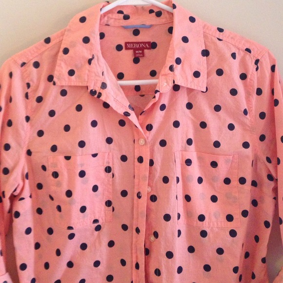 Pink and blue polka dot button up