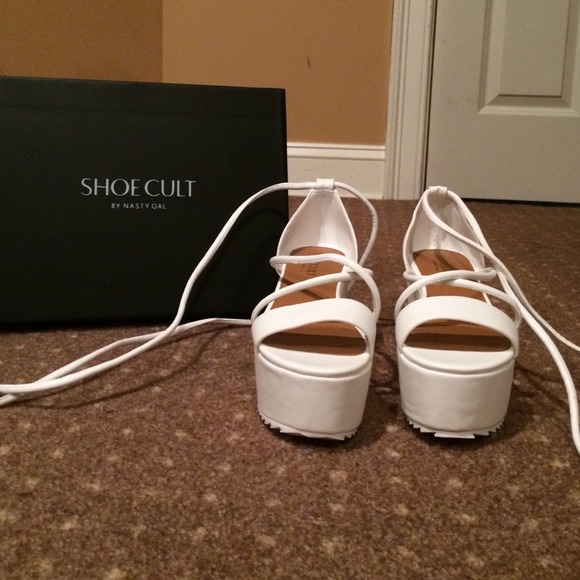 Nasty Gal Shoe Cult white platform sandals