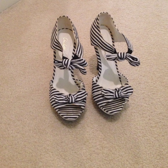 Black and white striped heels