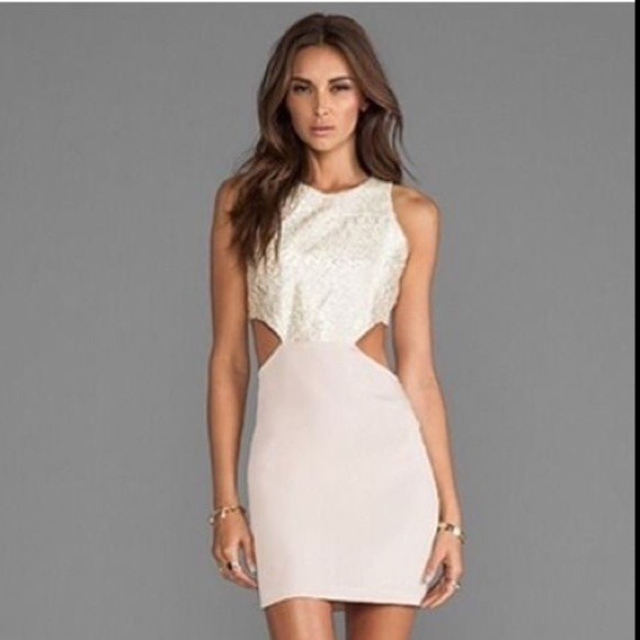 Naven Dresses & Skirts - NAVEN Two Tone Cut Out Dress In Taupe Gold Shimmer