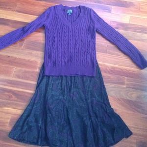 Beautiful CHAPS paisley skirt and purple sweater.