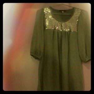 Grey Baby Doll Glittery Shirt