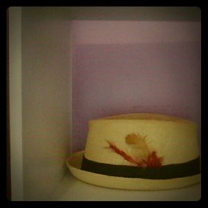 Tan Fedora Style Hat w/ artsy feathers