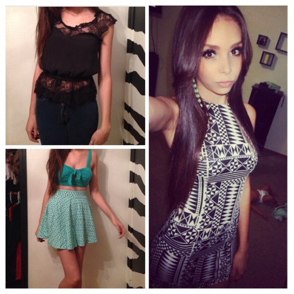 blunde skater skirt, dress, lace shirt.